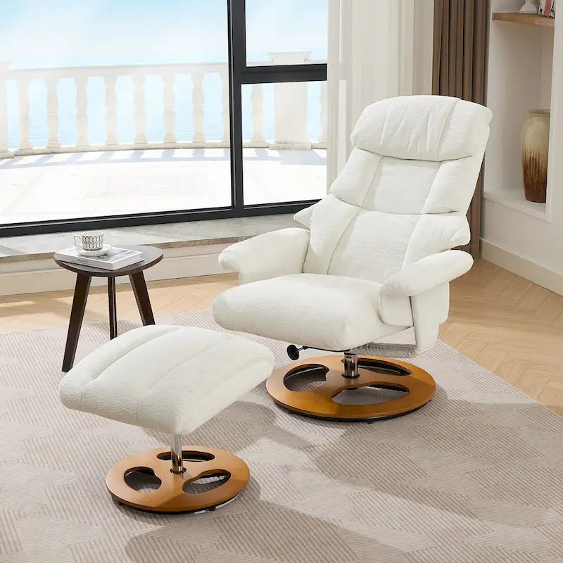 Fauteuil inclinable pivotant à 360° en chenille grise avec ottoman, massage, chauffage et télécommande – 1 personne
