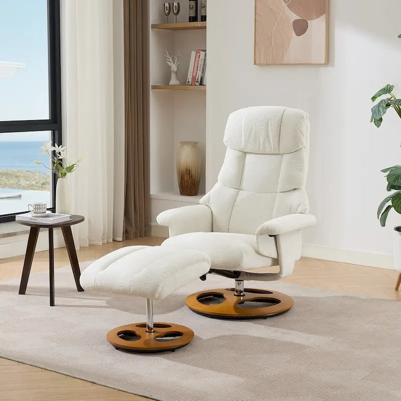 Fauteuil inclinable pivotant à 360° en chenille grise avec ottoman, massage, chauffage et télécommande – 1 personne
