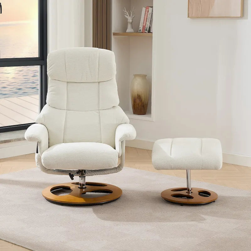 Fauteuil inclinable pivotant à 360° en chenille grise avec ottoman, massage, chauffage et télécommande – 1 personne