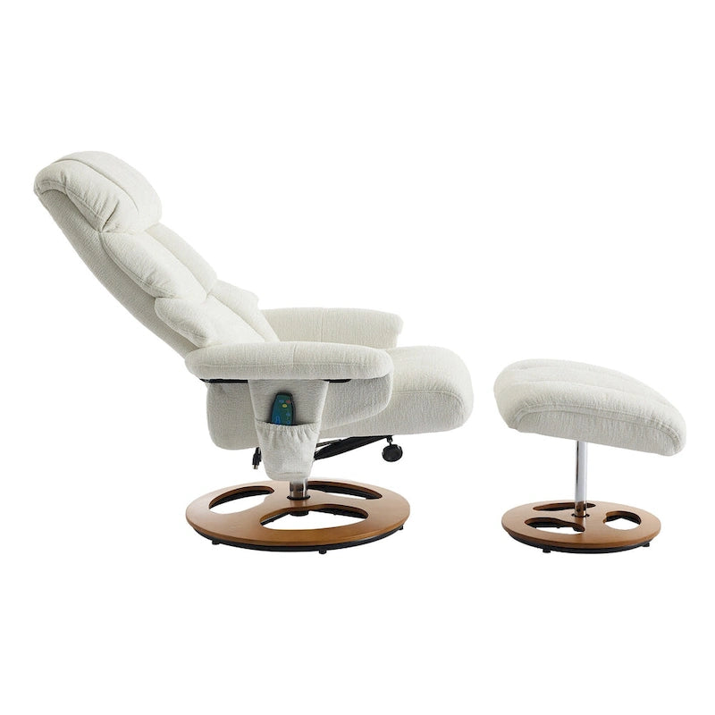 Fauteuil inclinable pivotant à 360° en chenille grise avec ottoman, massage, chauffage et télécommande – 1 personne