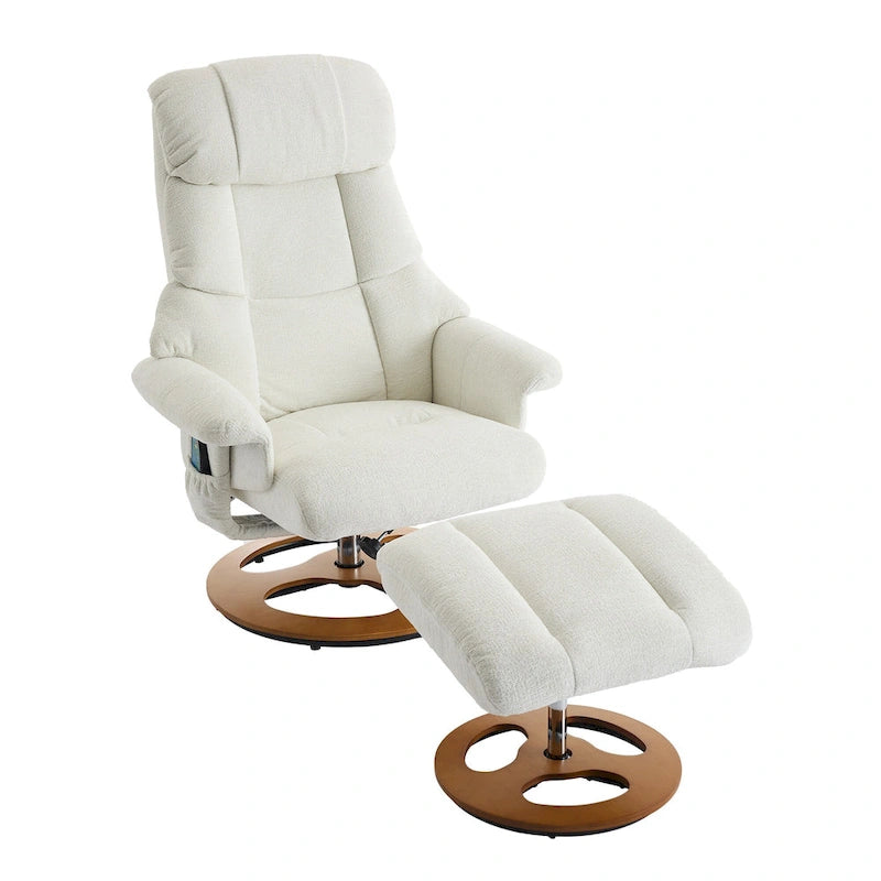 Fauteuil inclinable pivotant à 360° en chenille grise avec ottoman, massage, chauffage et télécommande – 1 personne