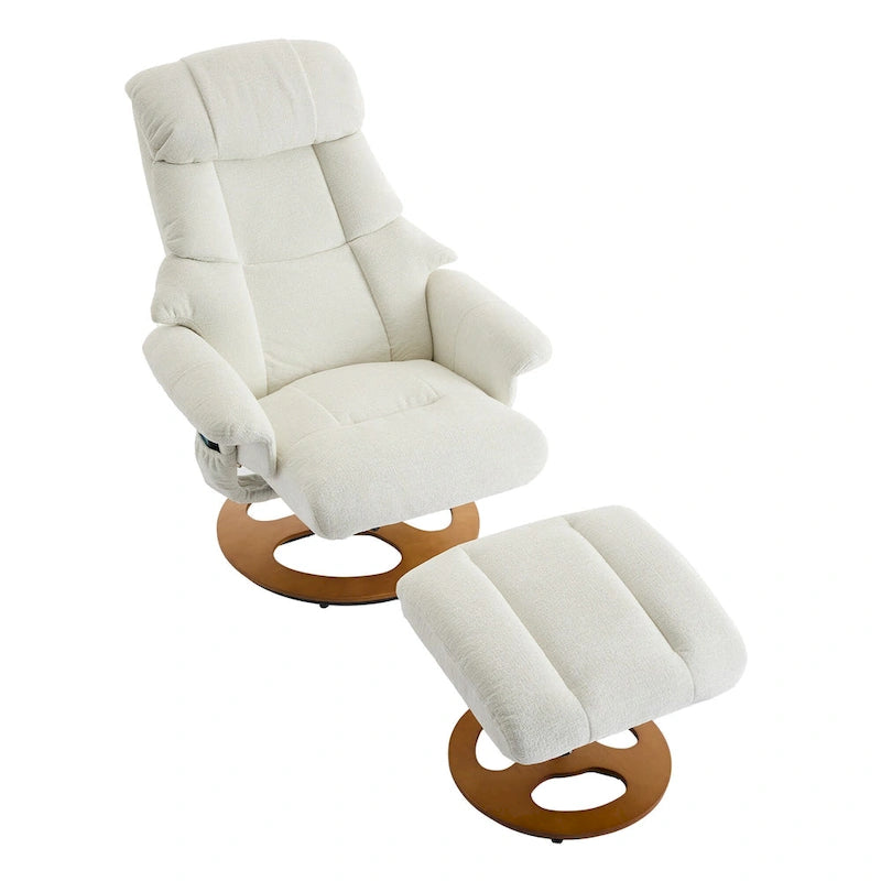 Fauteuil inclinable pivotant à 360° en chenille grise avec ottoman, massage, chauffage et télécommande – 1 personne