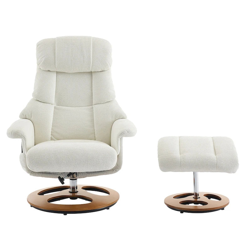 Fauteuil inclinable pivotant à 360° en chenille grise avec ottoman, massage, chauffage et télécommande – 1 personne