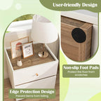 Table de chevet moderne naturel et blanc avec plateau à rebord surélevé – 2 ou 4 tiroirs, 1 personne