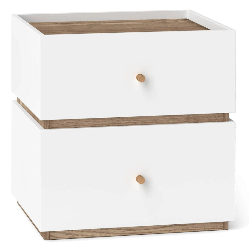 Table de chevet moderne naturel et blanc avec plateau à rebord surélevé – 2 ou 4 tiroirs, 1 personne