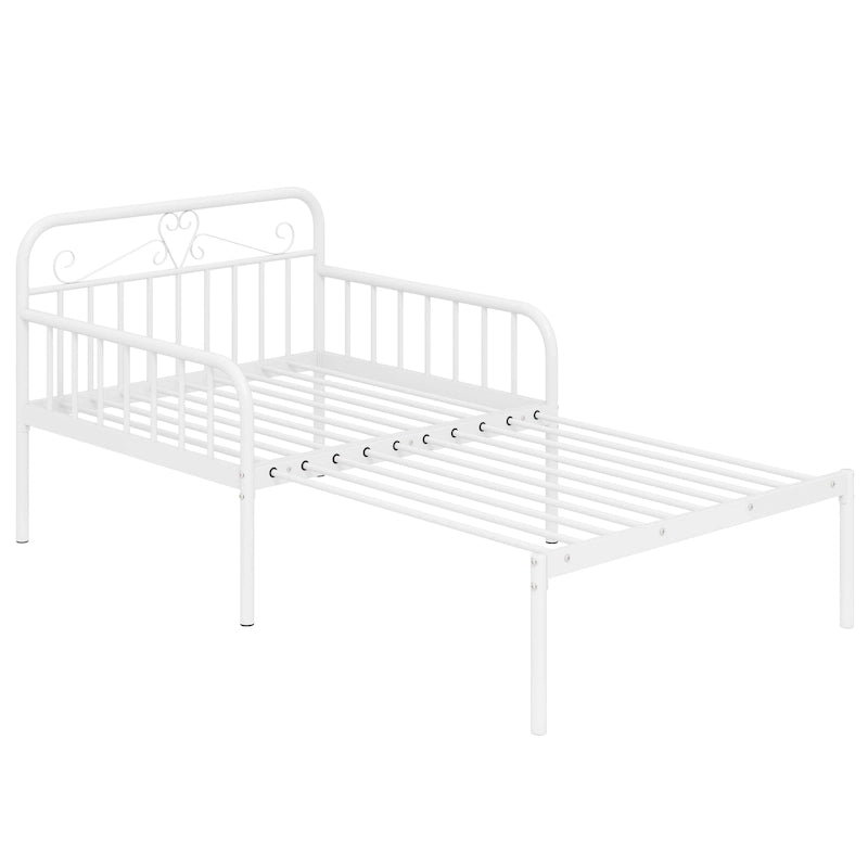 Lit de repos extensible en métal robuste blanc/noir avec balustrades et accoudoirs sculptés – S'étend jusqu'au format double – 1 personne