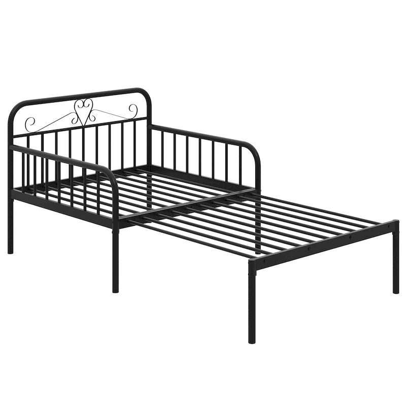 Lit de repos extensible en métal robuste blanc/noir avec balustrades et accoudoirs sculptés – S'étend jusqu'au format double – 1 personne