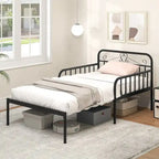 Lit de repos extensible en métal robuste blanc/noir avec balustrades et accoudoirs sculptés – S'étend jusqu'au format double – 1 personne