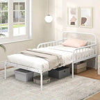 Lit de repos extensible en métal robuste blanc/noir avec balustrades et accoudoirs sculptés – S'étend jusqu'au format double – 1 personne