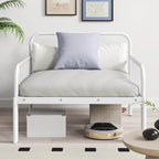 Lit de repos extensible en métal robuste blanc/noir avec balustrades et accoudoirs sculptés – S'étend jusqu'au format double – 1 personne