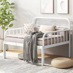 Lit de repos extensible en métal robuste blanc/noir avec balustrades et accoudoirs sculptés – S'étend jusqu'au format double – 1 personne