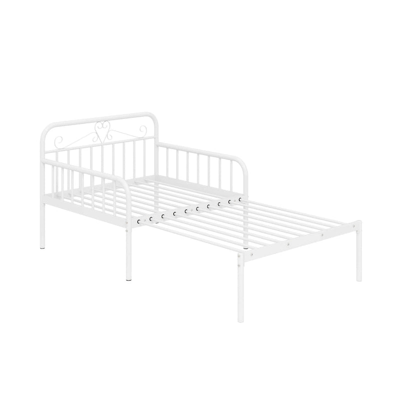 Lit de repos extensible en métal robuste blanc/noir avec balustrades et accoudoirs sculptés – S'étend jusqu'au format double – 1 personne