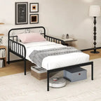Lit de repos extensible en métal robuste blanc/noir avec balustrades et accoudoirs sculptés – S'étend jusqu'au format double – 1 personne