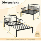 Lit de repos extensible en métal robuste blanc/noir avec balustrades et accoudoirs sculptés – S'étend jusqu'au format double – 1 personne