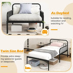 Lit de repos extensible en métal robuste blanc/noir avec balustrades et accoudoirs sculptés – S'étend jusqu'au format double – 1 personne