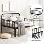 Lit de repos extensible en métal robuste blanc/noir avec balustrades et accoudoirs sculptés – S'étend jusqu'au format double – 1 personne