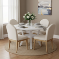 Table à manger ronde blanche de 137 cm avec pieds cannelés évasés et étagère inférieure – 4 à 6 personnes