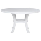 Table à manger ronde blanche de 137 cm avec pieds cannelés évasés et étagère inférieure – 4 à 6 personnes