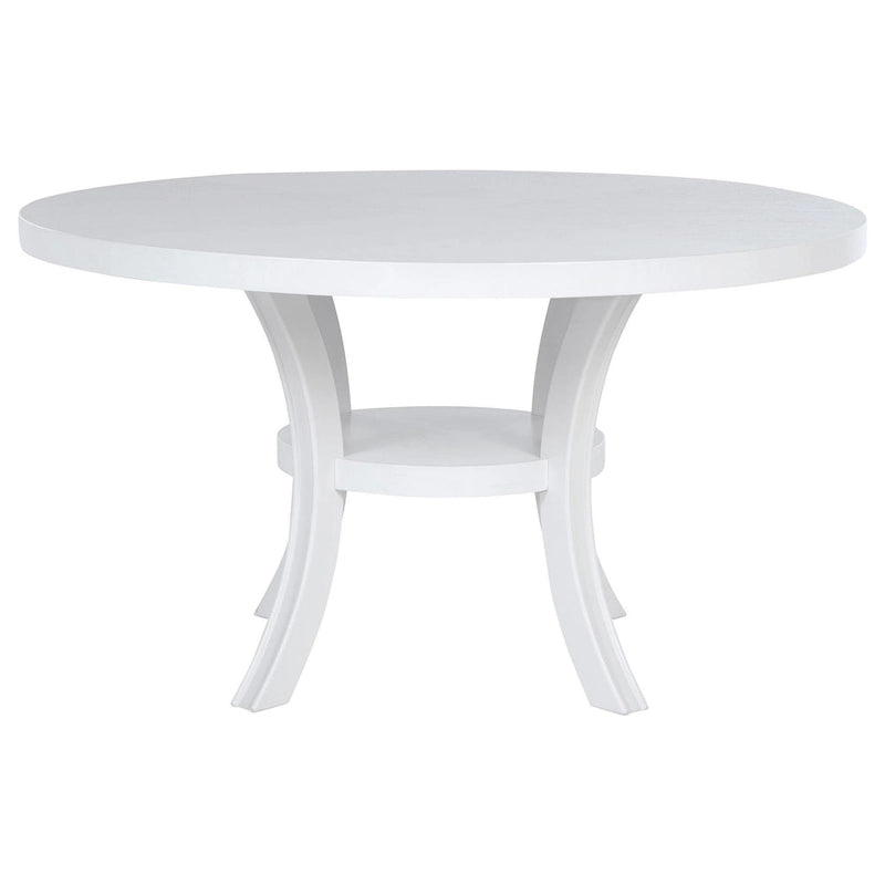 Table à manger ronde blanche de 137 cm avec pieds cannelés évasés et étagère inférieure – 4 à 6 personnes