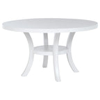 Table à manger ronde blanche de 137 cm avec pieds cannelés évasés et étagère inférieure – 4 à 6 personnes