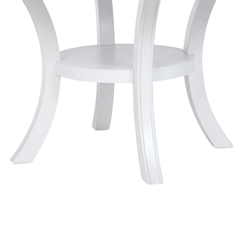 Table à manger ronde blanche de 137 cm avec pieds cannelés évasés et étagère inférieure – 4 à 6 personnes