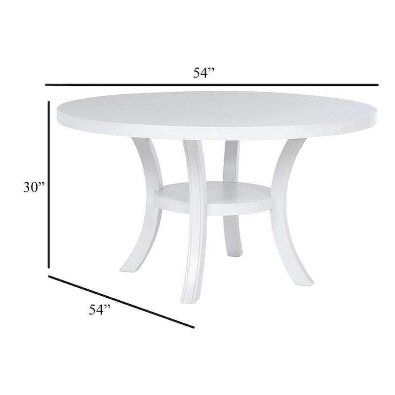 Table à manger ronde blanche de 137 cm avec pieds cannelés évasés et étagère inférieure – 4 à 6 personnes