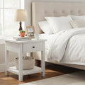 Ayne Side End Table, 1 Drawer, Distressed White Wood, Square 20 Inch