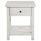 Table d'appoint carrée de style rustique, vieillie, blanche et noire, avec 1 tiroir et une étagère inférieure