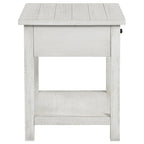 Table d'appoint carrée de style rustique, vieillie, blanche et noire, avec 1 tiroir et une étagère inférieure