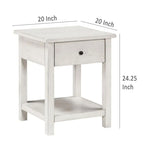 Table d'appoint carrée de style rustique, vieillie, blanche et noire, avec 1 tiroir et une étagère inférieure
