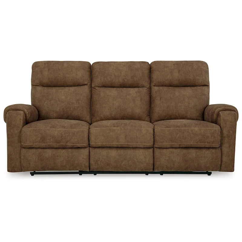Canapé inclinable 3 places manuel à bascule en similicuir marron de 218 cm avec surpiqûres contrastantes – 3 personnes