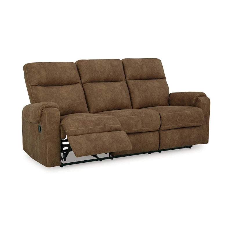 Canapé inclinable 3 places manuel à bascule en similicuir marron de 218 cm avec surpiqûres contrastantes – 3 personnes