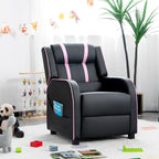 Fauteuil inclinable pour enfants en cuir PU noir+rose / noir+blanc / noir+bleu / noir+rouge avec repose-pieds réglable – 1 place
