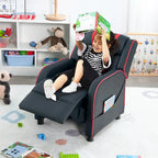 Fauteuil inclinable pour enfants en cuir PU noir+rose / noir+blanc / noir+bleu / noir+rouge avec repose-pieds réglable – 1 place