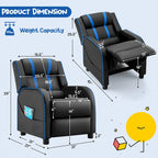 Fauteuil inclinable pour enfants en cuir PU noir+rose / noir+blanc / noir+bleu / noir+rouge avec repose-pieds réglable – 1 place