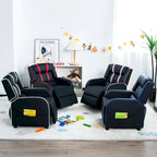 Fauteuil inclinable pour enfants en cuir PU noir+rose / noir+blanc / noir+bleu / noir+rouge avec repose-pieds réglable – 1 place