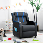 Fauteuil inclinable pour enfants en cuir PU noir+rose / noir+blanc / noir+bleu / noir+rouge avec repose-pieds réglable – 1 place