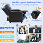 Fauteuil inclinable pour enfants en cuir PU noir+rose / noir+blanc / noir+bleu / noir+rouge avec repose-pieds réglable – 1 place