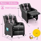 Fauteuil inclinable pour enfants en cuir PU noir+rose / noir+blanc / noir+bleu / noir+rouge avec repose-pieds réglable – 1 place