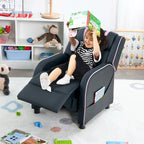 Fauteuil inclinable pour enfants en cuir PU noir+rose / noir+blanc / noir+bleu / noir+rouge avec repose-pieds réglable – 1 place