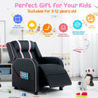Fauteuil inclinable pour enfants en cuir PU noir+rose / noir+blanc / noir+bleu / noir+rouge avec repose-pieds réglable – 1 place
