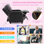 Fauteuil inclinable pour enfants en cuir PU noir+rose / noir+blanc / noir+bleu / noir+rouge avec repose-pieds réglable – 1 place