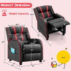 Fauteuil inclinable pour enfants en cuir PU noir+rose / noir+blanc / noir+bleu / noir+rouge avec repose-pieds réglable – 1 place