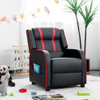 Fauteuil inclinable pour enfants en cuir PU noir+rose / noir+blanc / noir+bleu / noir+rouge avec repose-pieds réglable – 1 place