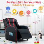 Fauteuil inclinable pour enfants en cuir PU noir+rose / noir+blanc / noir+bleu / noir+rouge avec repose-pieds réglable – 1 place