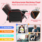 Fauteuil inclinable pour enfants en cuir PU noir+rose / noir+blanc / noir+bleu / noir+rouge avec repose-pieds réglable – 1 place