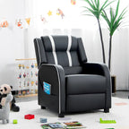 Fauteuil inclinable pour enfants en cuir PU noir+rose / noir+blanc / noir+bleu / noir+rouge avec repose-pieds réglable – 1 place