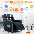 Fauteuil inclinable pour enfants en cuir PU noir+rose / noir+blanc / noir+bleu / noir+rouge avec repose-pieds réglable – 1 place