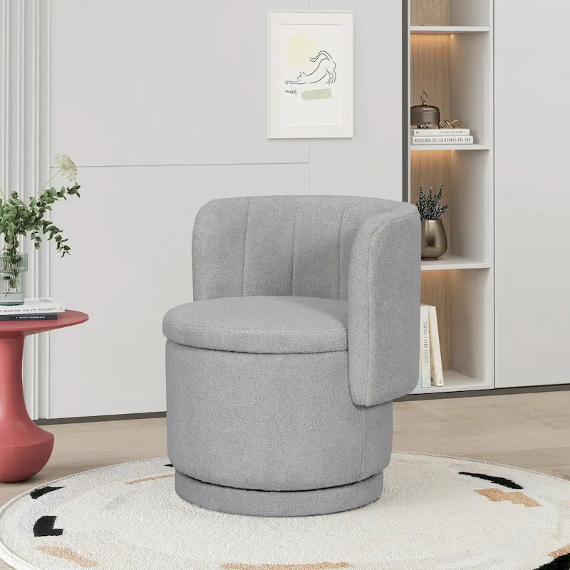 Fauteuil pivotant à 360° en tissu bouclé gris/beige/rose avec rangement dissimulé – 1 personne