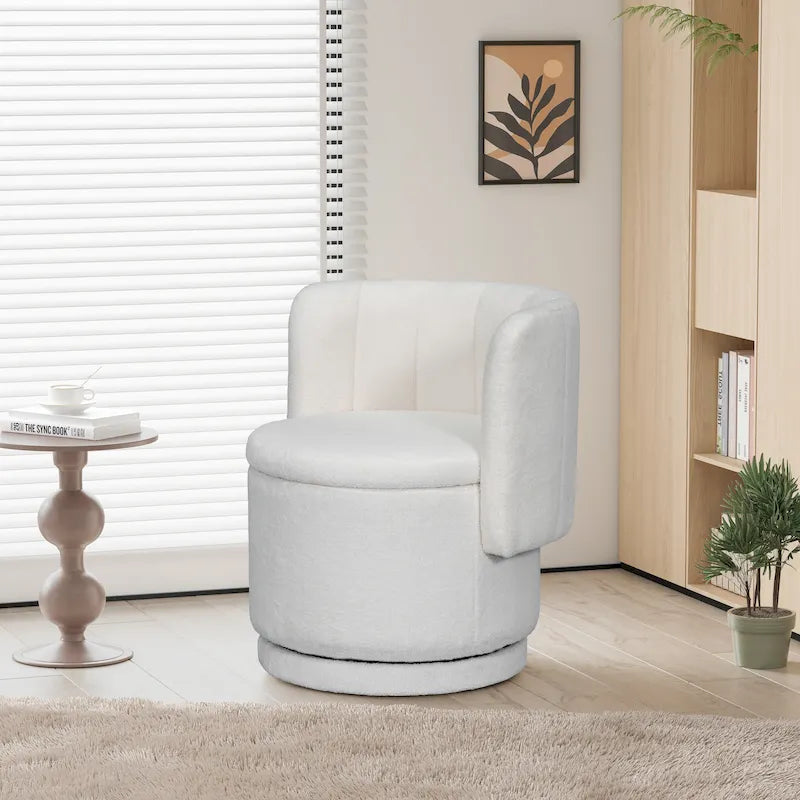 Fauteuil pivotant à 360° en tissu bouclé gris/beige/rose avec rangement dissimulé – 1 personne